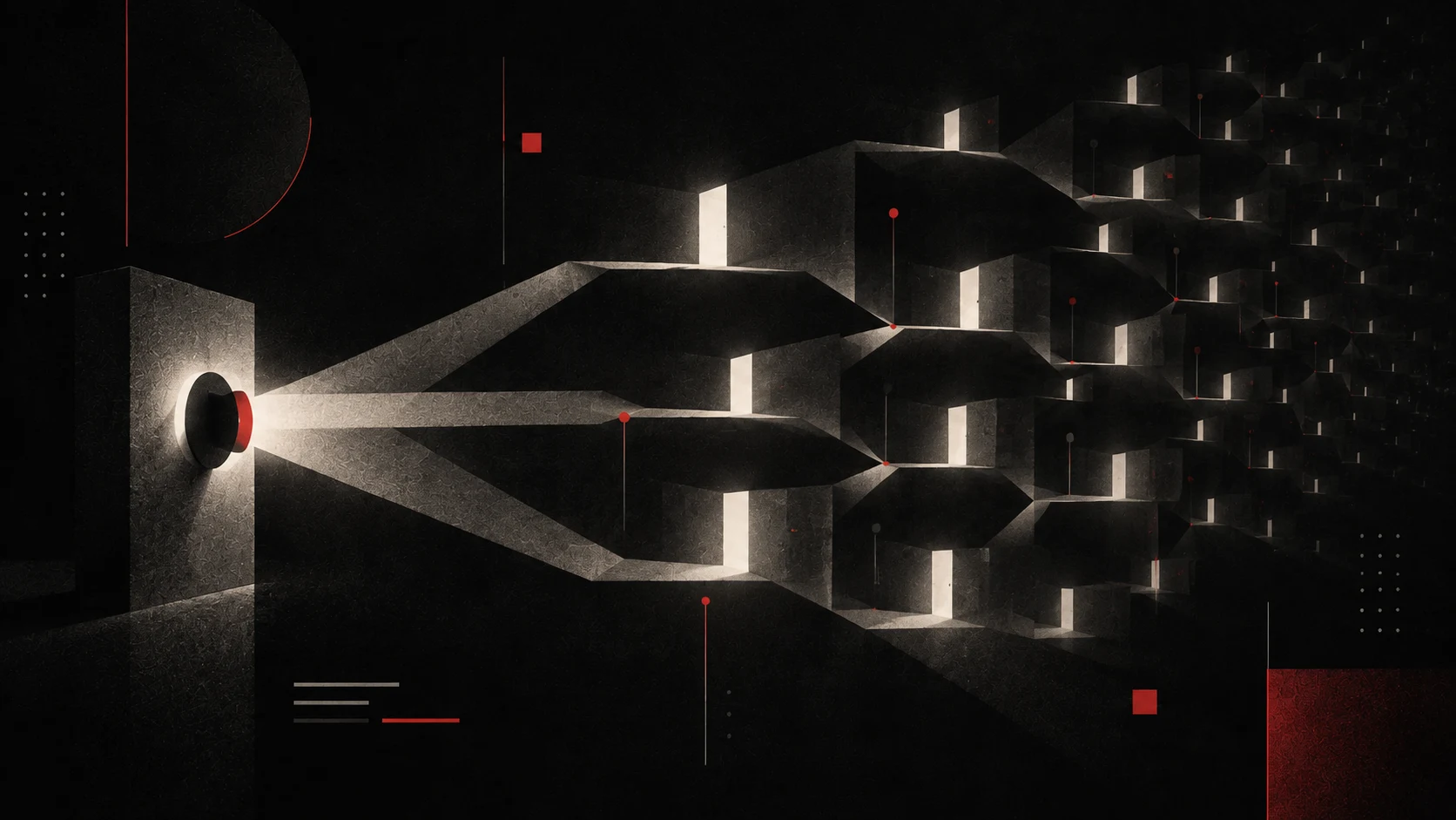 An abstract system branching into multiple possible states